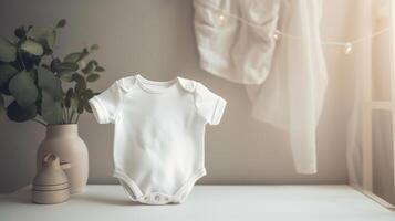 blanc bébé manche le maillot de corps maquette. illustration ai génératif photo