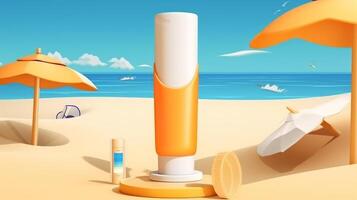 crème solaire sur le plage illustration ai génératif photo