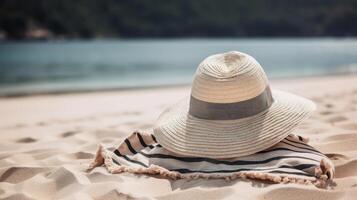 gros été chapeau sur plage. illustration ai génératif photo