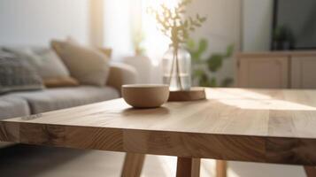 bois table dans moderne intérieur. illustration ai génératif photo