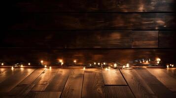 foncé en bois Contexte avec Noël lumières. illustration ai génératif photo