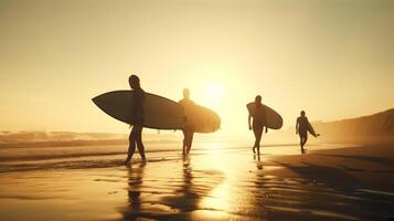 été Contexte avec surfeurs. illustration ai génératif photo