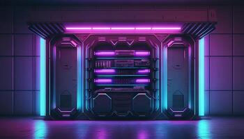 vibrant embrasé violet et bleu néon laser sur une futuriste science-fiction organiser. génératif ai photo
