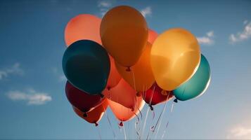 des ballons dans bleu ciel. illustration ai génératif photo