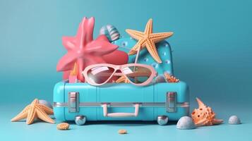 bleu été vacances Contexte avec valise. illustration ai génératif photo