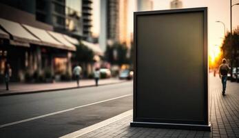 noir Vide panneau d'affichage maquette pour La publicité dans le ville, le coucher du soleil vue photo