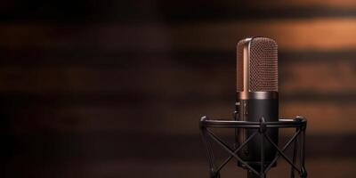 studio Podcast microphone sur foncé marron Contexte photo