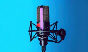 studio Podcast microphone sur pente bleu Contexte photo