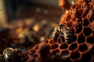 les abeilles à l'intérieur une ruche. produire ai photo