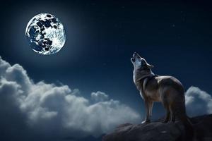 Loup lune nuit concept. produire ai photo