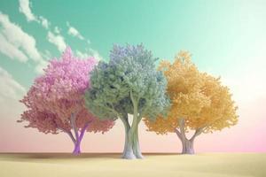 coloré des arbres sur pastel Contexte. produire ai photo