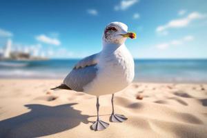 mouette dans ensoleillé lumière. produire ai photo