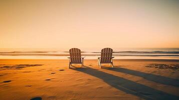 banc à le coucher du soleil ai généré photo