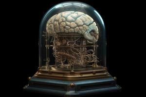 cerveau mécanique verre globe. produire ai photo