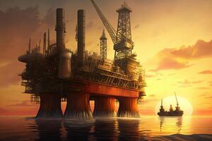 offshore forage plate-forme à mer. Plate-forme pour pétrole production. pétrole et gaz industrie. génératif ai photo