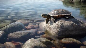 tortue sur une Roche ai généré photo