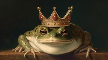 grenouille avec une d'or couronne ai généré photo