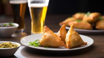 samosa avec du froid boisson ai généré photo