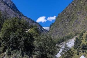 himalaya paysage, panoramique vue de himalayen Montagne couvert avec neige. himalaya Montagne paysage dans hiver dans kedarnath vallée. photo