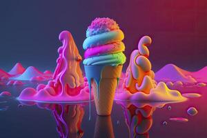 la glace crème dans néon couleurs. génératif ai. photo