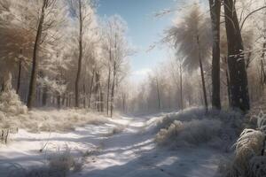 forêt dans l'hiver. paysage. génératif ai. photo