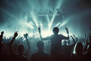 une foule de gens à une concert, foule de gens dansant sur piste de dance, génératif ai photo