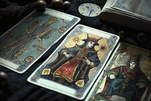 ensemble de tarot cartes. divination et fortune récit. génératif ai photo