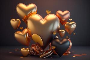 la Saint-Valentin journée or noir en forme de coeur des ballons. génératif ai illustration. photo