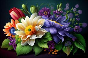 coloré printemps fleurs. génératif ai. numérique art illustration photo