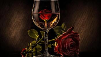 verre de du vin avec Rose pour romantique atmosphère. ai généré photo