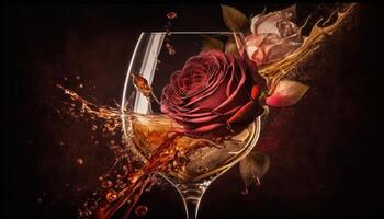 verre de du vin avec Rose pour romantique atmosphère. ai généré photo