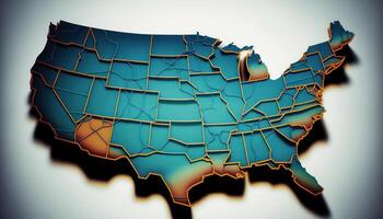 Etats-Unis carte avec travail chemin rouge fantaisie foudre. ai généré photo