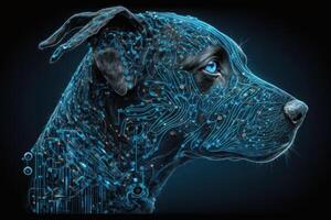 neural réseau de une chien cerveau avec gros Les données et artificiel intelligence circuit planche dans le tête de une bleu canin, décrivant concepts de une numérique cerveau, ordinateur. ai généré photo