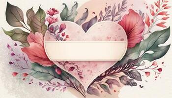 valentines journée avec rose aquarelle l'amour cœur magnifique floral. ai généré photo
