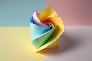 designer coloré papier. incurvé feuilles de papier dans pastel couleurs en forme de comme une fleurs. ai généré. photo