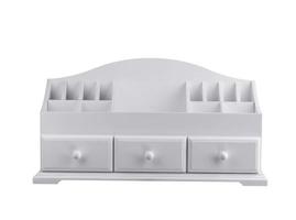 blanc en bois cercueil avec étagères avec tiroirs. une petit cabinet pour produits de beauté. photo