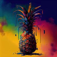 peint ananas avec brillant néon couleurs. ai généré photo