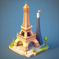 Eiffel la tour 3d, France, mignonne style. ai numérique illustration photo