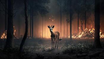 spectaculaire illustration de solitaire cerf dans brûlant les bois photo