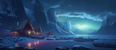 génératif ai illustration de viking Maisons dans une fantaisie paysage photo