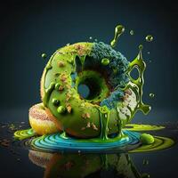sucré Donut dans vert fruit glaçage. génératif ai photo