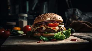 aile bleue une parfait photographie-alimentaire de une Hamburger à la perfection généré avec ai photo