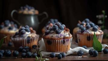 aile bleue une parfait nourriture la photographie de myrtille petits gâteaux à la perfection généré avec ai photo