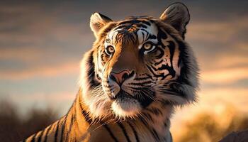 tigre portrait dans le Matin Soleil dans la nature. génératif ai. photo