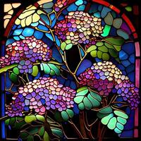 floral coloré verre fenêtre - ai généré photo
