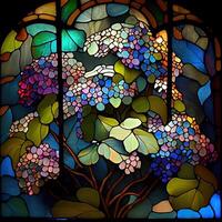 floral coloré verre fenêtre - ai généré photo