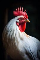 proche en haut de blanc coq génératif ai photo