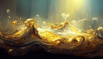 brillant d'or liquide vagues abstrait arrière-plan, ai généré photo