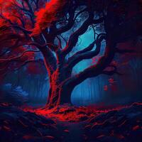 rouge bleu de mauvaise humeur forêt - ai généré photo