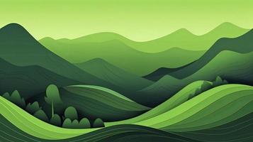 abstrait vert paysage fond d'écran Contexte illustration conception avec collines et montagnes.bio vert environnement, écologie en-tête.nature paysage arrière-plan, produire ai photo
